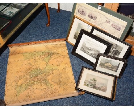 A vintage post office directory wall hanging ordnance survey map for Edinburgh & Leith, approx 65cm long, also with seven vin