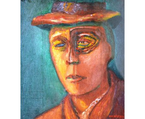 Neil MacPherson (b.1954) ARR
'Portrait for a Man with a Hat'
Acrylic, signed lower right, 37 x 42cm
