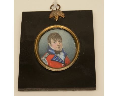 A military watercolour on ivory portrait miniature circa 19th century, 5cm diameter