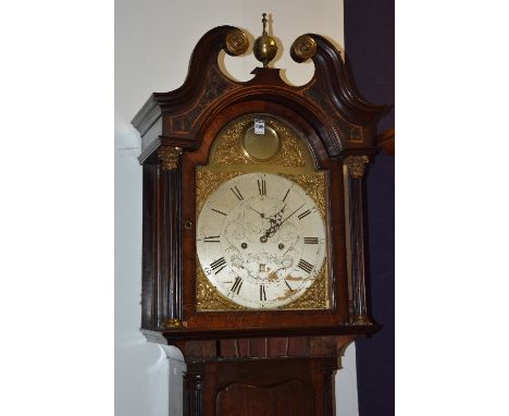 An early Victorian mahogany cased longcase clock by William Thomson Edinburgh, circa 1840, the hood with brass mounted broken