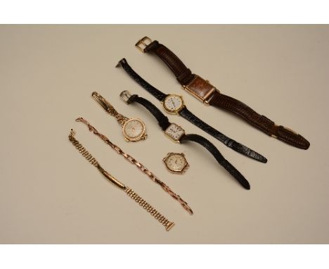 A 9ct gold lady's wristwatch, stamped 375 inside case, together with another yellow metal lady's wristwatch, two yellow metal