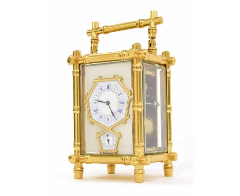 French gilt-brass striking and repeating carriage clock with alarm, A. Dumas, no. 1081, last quarter 19th century, the bambu 