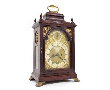 English fruitwood double fusee verge bracket clock, the 7" brass arched dial signed Martin, Royal Exchange, London on a silve