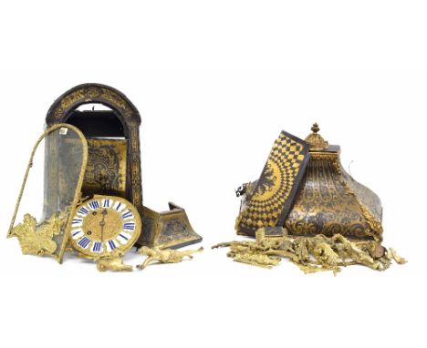 French boulle two train wall clock and bracket, the movement back plate signed Boucheret, Paris and signed again on a shaped 
