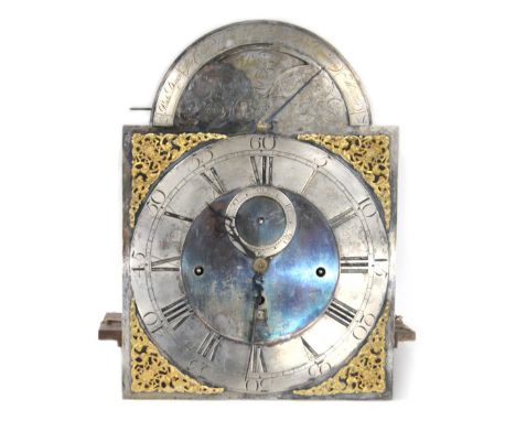 Good three train musical longcase clock movement, the 13" silvered arched dial signed Chater &amp; Son London on a recessed p