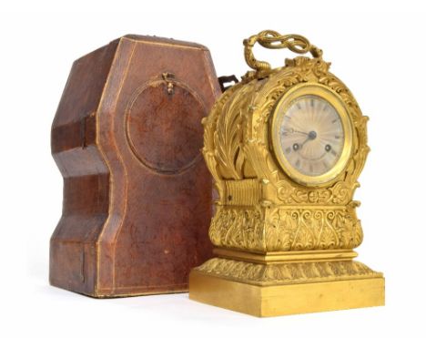 Good ormolu 'Pendule Portative' with travelling case, Paul Garnier, no. 300, French, circa 1835, the 3.25" finely engine turn