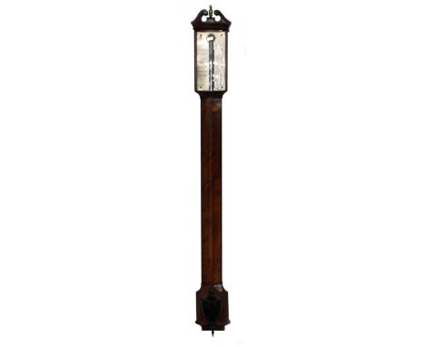 Fine Scottish mahogany bow front stick barometer, the silvered scale signed Zerbonie, Baltistessa &amp; Co, Calton Str, Edinb