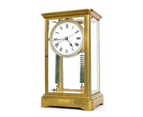 Very rare J Cauderay's patent of 1893 electric mantel clock,; the four-sided glass case supports a 4" dial with sweep second 