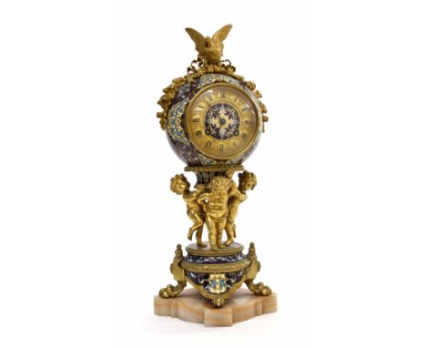 Ormolu and champlevé enamel mantel clock, circa 1890, the gilt dial with enamel centre, the bell striking S. Marti movement w