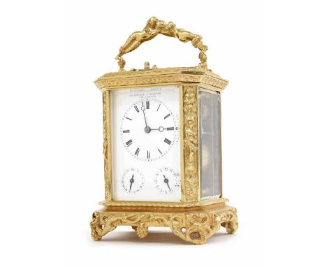 French ornate Grand Sonnerie repeater carriage clock striking on a bell, the dial inscribed Gde Sonnerie/Pte Sonnerie/Silence