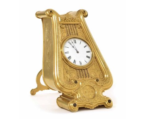 Rare Victorian gilt metal month timepiece attributed to Thomas Cole, with an enamel dial and Fleur de Lys hands, the large tw