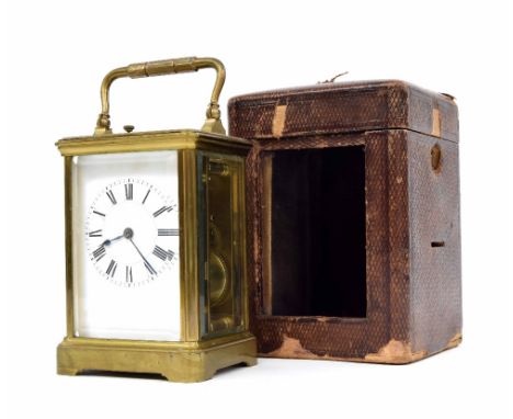 French carriage clock striking on a gong, the back plate bearing the Richard &amp; Co trademark logo, within a corniche gilde