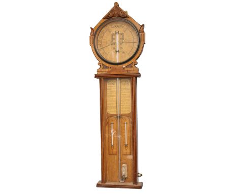 Admiral Fitzroy's Royal Polytechnic barometer, the 9" dial over a glazed trunk with instructions over Fahrenheit and Centigra