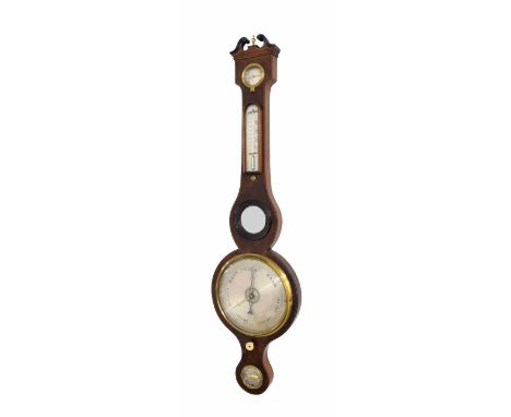 Mahogany five glass wheel barometer signed J.n. L. Cetta, Cirencester on the spirit level to the bottom, within a shaped case