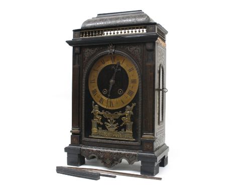 French Boulle two train mantel clock, the movement back plate stamped Maple &amp; Co, Paris striking on a gong, the 6.25" bra