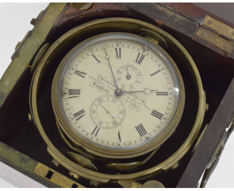 Good mahogany two day marine chronometer, the 3.5" silvered dial signed Charles Frodsham, Chronometer Maker to the Royal Navy