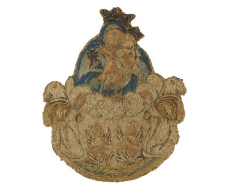 * Embroidered Appliqués. Virgin and Child embroidered appliqué, probably Continental, 17th century, hand-stitched in coloured