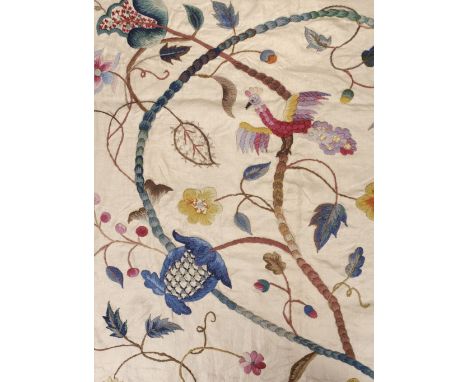 * Lee (Arthur H. &amp; Sons). A large crewelwork panel, Birkenhead, 1950s, hand-embroidered in polychrome wools on a beige tw