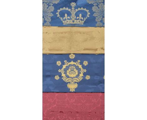 * Royalty. Four samples of fabric used at the coronation of Queen Elizabeth II, 1953, comprising: a piece of turquoise and go