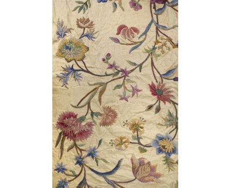 * Lee (Arthur H. &amp; Sons). A large crewelwork panel, Birkenhead, 1950s, hand-embroidered in polychrome wools on a green-be