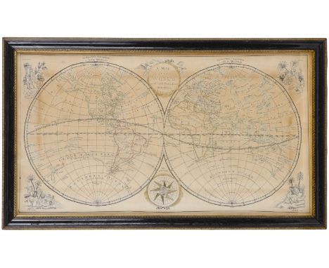 * Embroidered map. A Map of the World, work'd at E. Price's School, Worcester, by Martha Knight, 1793, double-hemisphere worl