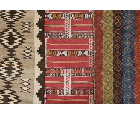 * Rugs. An Afghan kilim rug, brown and cream geometric decoration on a light brown ground, 214 x 130 cm (84 x 51 ins), togeth
