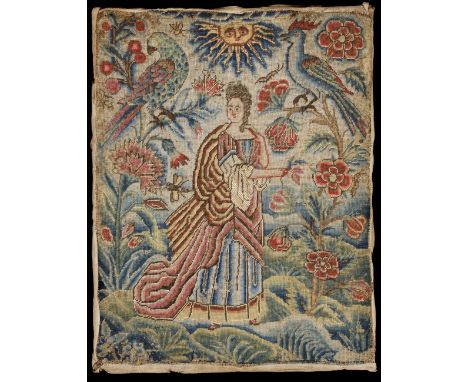 * Needlepoint Picture. Portrait of Queen Anne (1665-1714), British, early 18th century, finely worked in petit point, using w