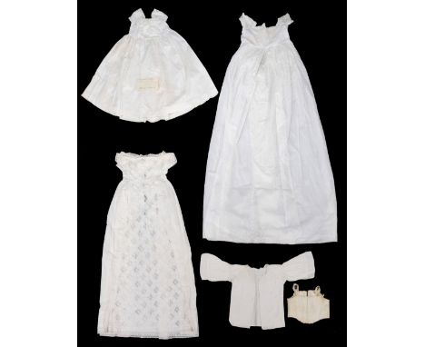 * Infants' Clothing. A collection of 18th and 19th century baby clothes, including a white cotton gathered baby frock with ea