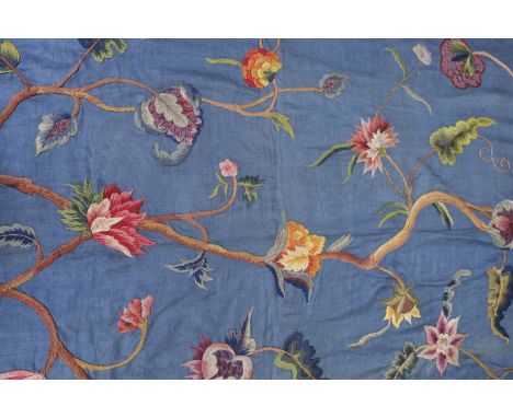 * Lee (Arthur H. &amp; Sons). A large crewelwork panel, Birkenhead, 1950s, hand-embroidered in polychrome wools on a rich blu