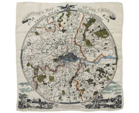 * Map Scarf. Fairburn's Map of the Country Twelve Miles Round London, Liberty of London, 20th century, colour-printed on a cr