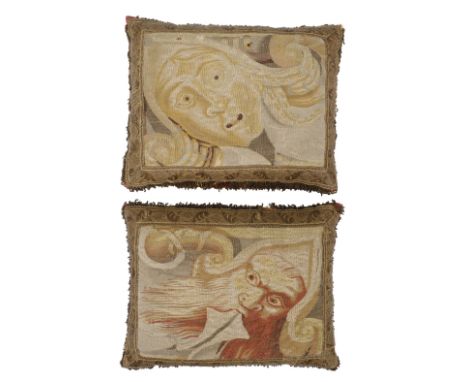 * Tapestry Cushions. A pair of cushions of early tapestry, Continental, probably 17th century, the front of each utilising a 