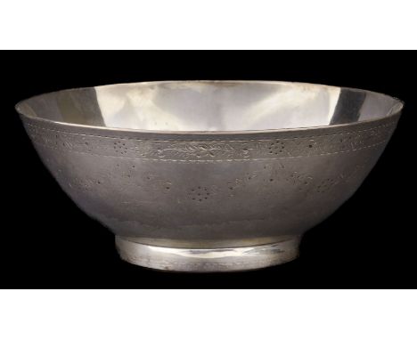 * Irish Bowl. A George III silver rose bowl by Joseph Jackson, Dublin, 1784, the bowl stands on a circular ring foot, the bod