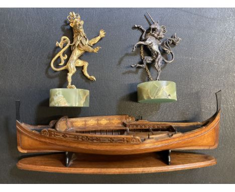* Model Boat. A Maltese model passenger boat or Dghajsa, the well-constructed wooden scale model with inlaid and carved decor