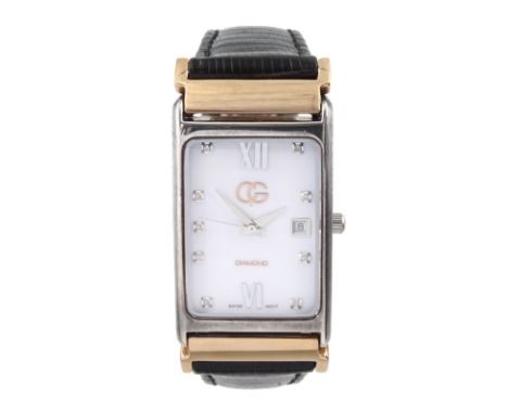 Clogau gold and silver cased quartz wristwatch, white enamel dial with diamond dot hour markers, date aperture and rose gold 