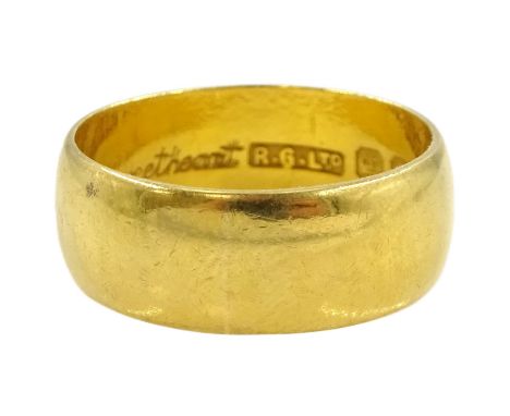 22ct gold wide wedding band, engraved 'Sweetheart' to inner shank, London 1961Condition Report:Approx 5.45gm, size K-L, band 