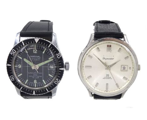 Cardinal Submarine gentleman's stainless steel manual wind wristwatch, 23 jewel movement, black dial with luminous hands and 