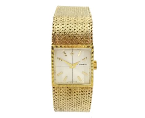 Cortébert 18ct gold ladies manual wind wristwatch, stamped 18K with Helvetia hallmark, on 9ct gold mesh bracelet, Birmingham 