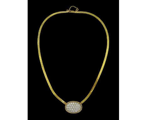 14ct gold pave set round brilliant cut diamond necklace, stamped 14K, total diamond weight approx 1.90 caratCondition Report: