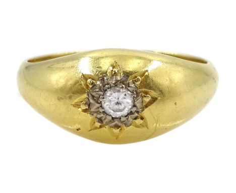 18ct gold gypsy set single stone diamond ring, London 1971Condition Report:Approx 5.8gm, size Q-R, max depth = 9mm, diamond a