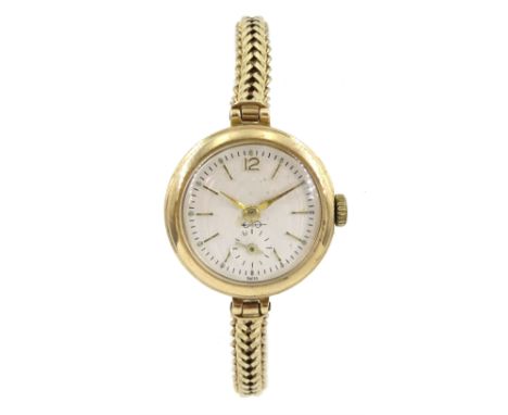 Richelieu 9ct gold ladies manual wind presentation wristwatch, silvered dial with subsidiary seconds dial, London 1954, boxed