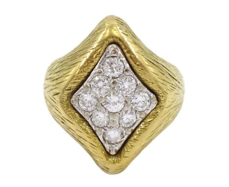 18ct gold pave set diamond marquise shaped ring, stamped 18K, total diamond weight approx 0.60 caratCondition Report:Approx 1