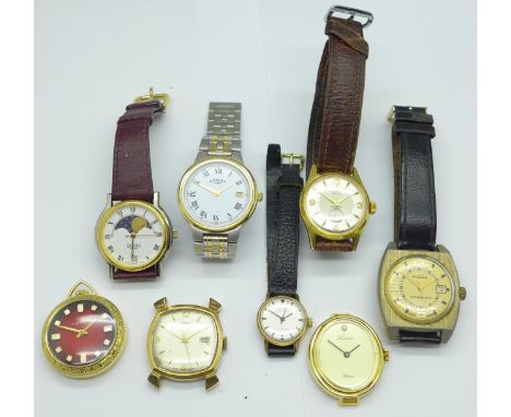 Wristwatches; Smiths, Oris date, Rotary, Ruhla, Zeon, Lucerne, Kienzle and a pendant watch (8)