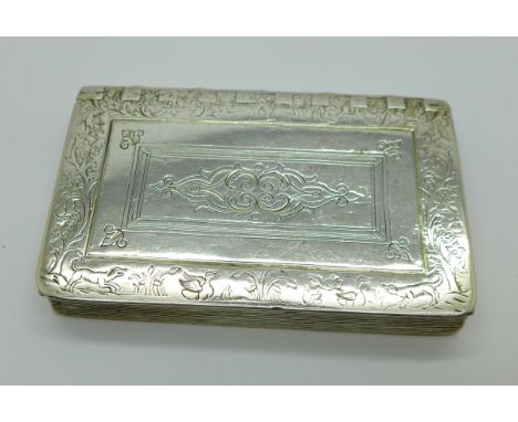 A Georgian white metal snuff box modelled as a book, a/f, tests as silver, 78g