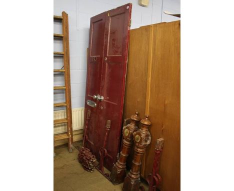 Double painted door, metalwork railing etc.