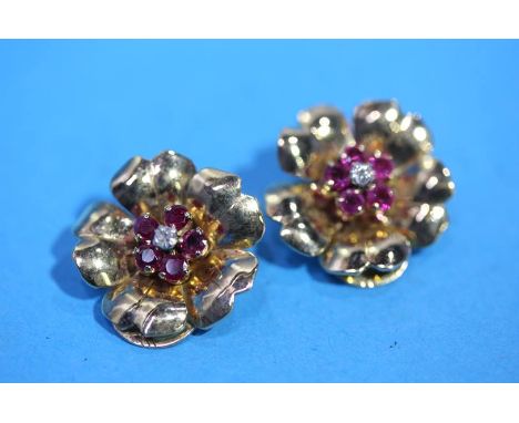 A pair of 18ct gold ruby and diamond earrings