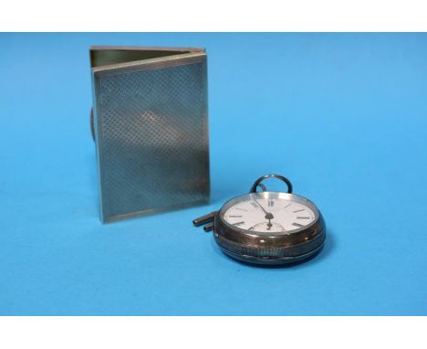 A Birmingham silver pocket watch and a silver engine turned cigarette case, Birmingham 1936