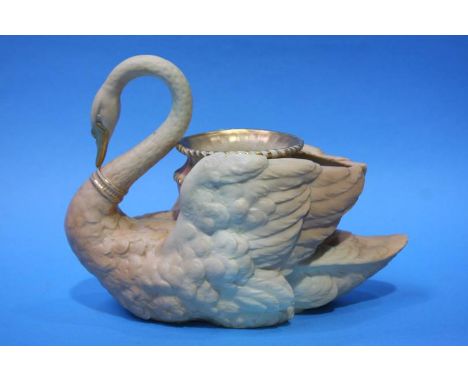 Royal Worcester blush ivory posy holder in form of a swan