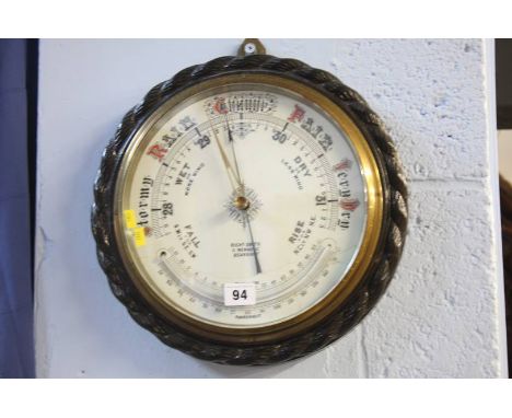 Large rope twist barometer 'Richard Smith Scarboro' 34cm diameter 