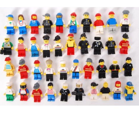 A collection of 40x vintage Lego minifigures - to include some with sticker fronts, System, City, Town and others.