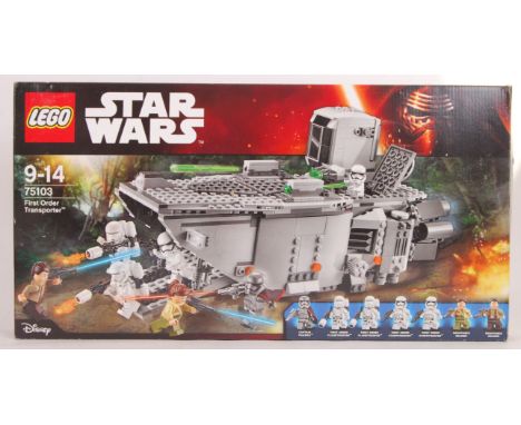 A Lego Star Wars set 75103 First Order Transporter. Boxed, with all figures and instructions. Vendor assures us set is 100% c
